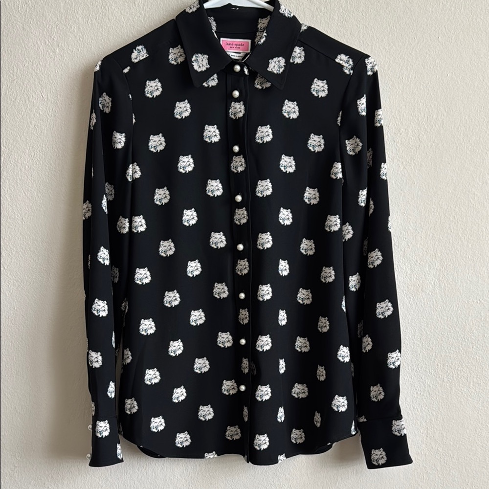 Kate Spade Black Shirt with Cat Pattern size xs